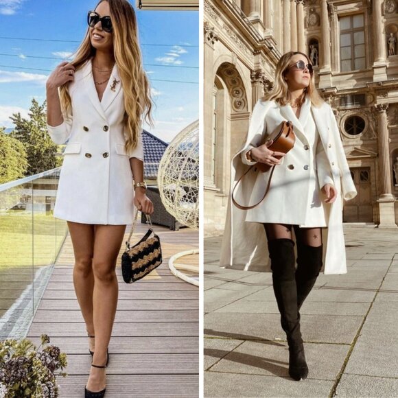 NWT Zara Double Breasted Blazer Jacket White - Picture 1 of 9